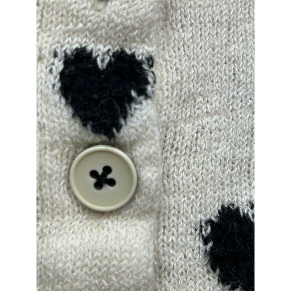 Moth Heart Intarsia Cardigan Sweater Womens Medium Alpaca Cream Black Button - Picture 5 of 8